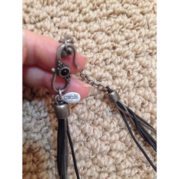 CHICO'S Metal Geometric Pendant Necklace Multi Strand Cord - Picture 4 of 9
